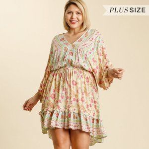 Umgee Plus Size Cream Floral Balloon Sleeve Dress